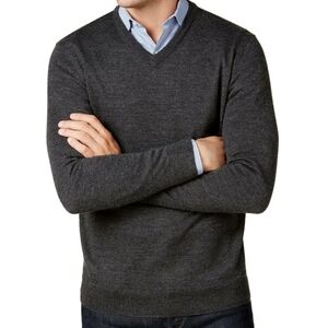 Club Room Heather Gray Merino Wool V-neck Sweater size Large